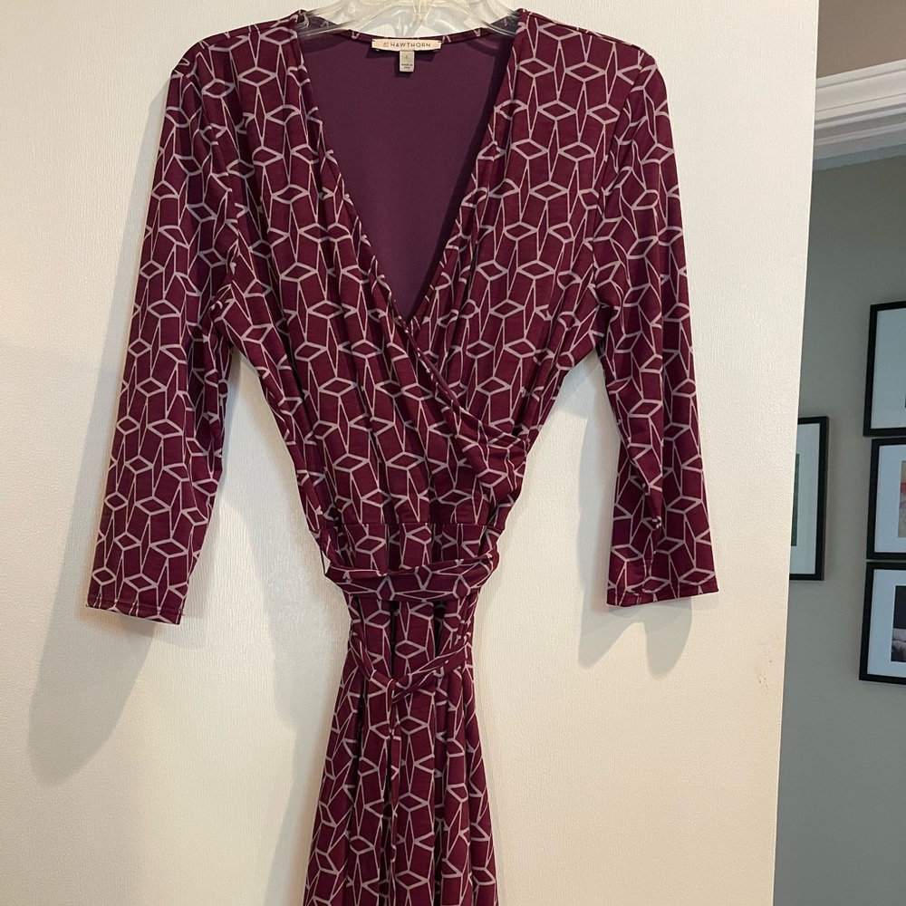 41 Hawthorn Burgundy Geometric Wrap Dress